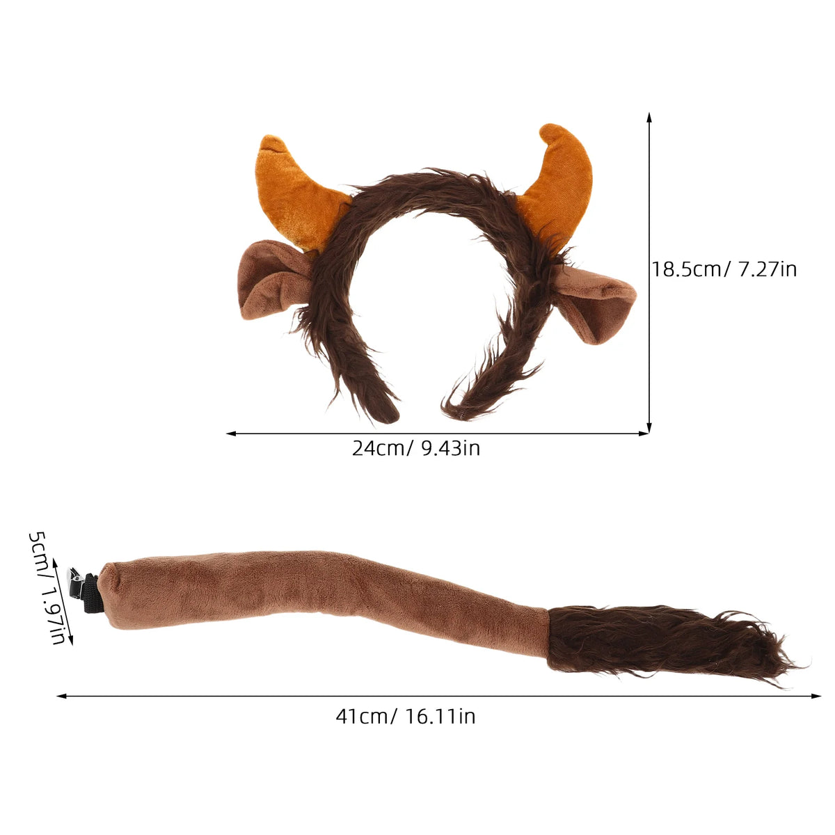 Plush Bull Horn Headband & Tail Set – Cow Cosplay Costume Cosplay Costume Set Babs