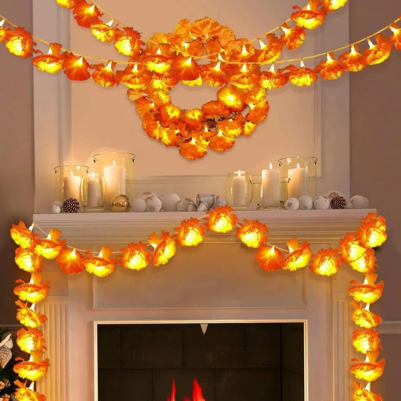 5 Ft LED Orange Marigold Garland Lights | Halloween & Diwali Decor LED Garland String Lights Babs