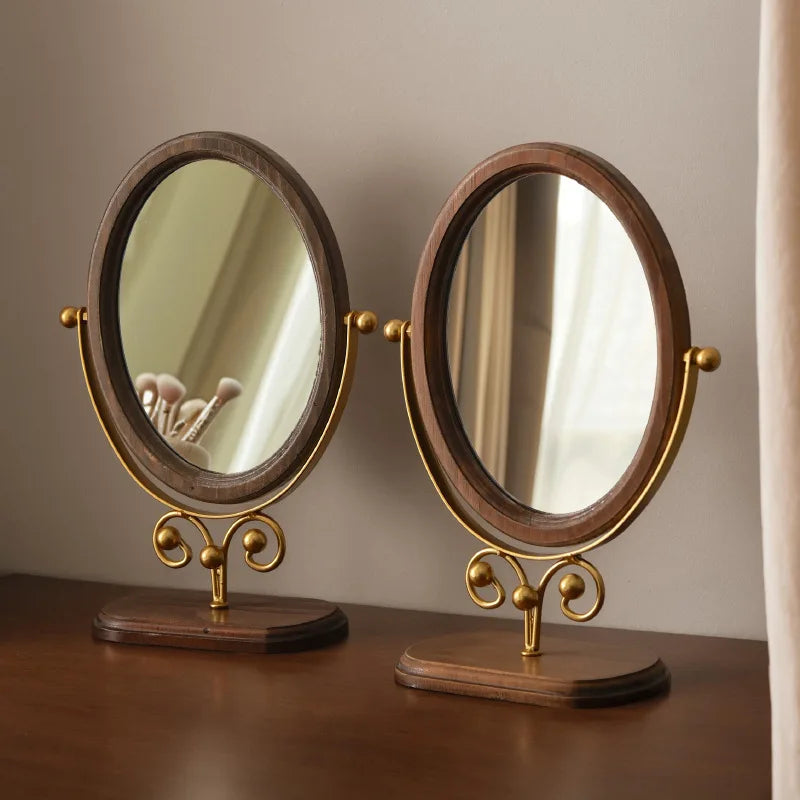Oval Retro Makeup Mirror – HD 360° Rotating Wooden Frame Vanity Makeup Mirror Babs