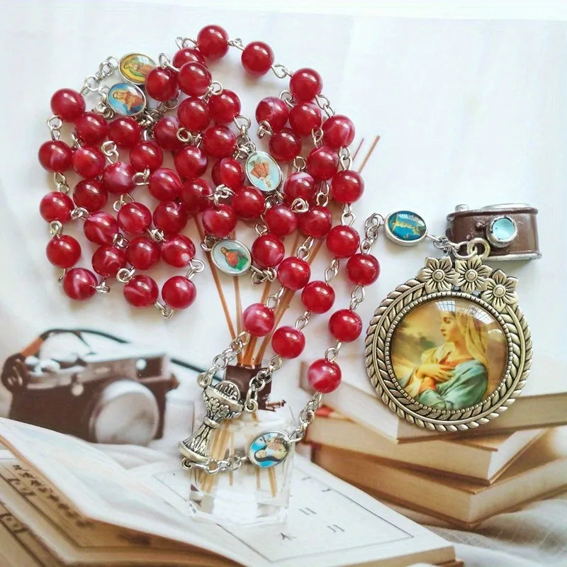 Catholic Virgin Mary Rosary Prayer Necklace with Cross Pendant Religious Pendant Necklace Babs