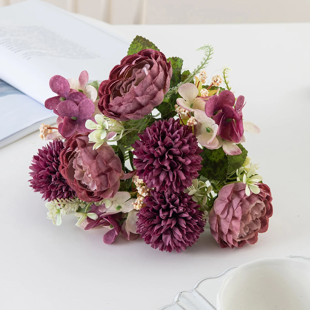 Silk Peony & Hydrangea Artificial Bouquet | Wedding Home Decor Artificial Flower Bouquet Babs