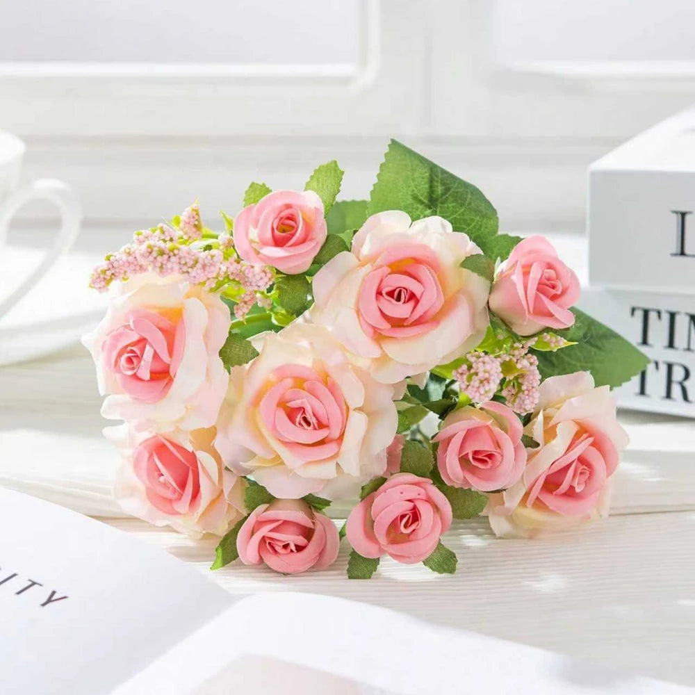 Silk Rose Artificial Flower Bouquet for Wedding & Home Decor Artificial Flower Bouquet Babs Pink 1 PC