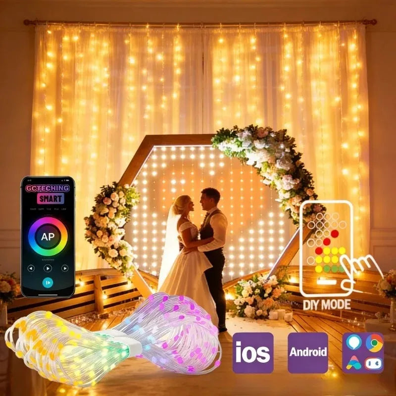 RGB Smart Curtain LED Lights – Bluetooth App, USB, DIY Colors LED Curtain String Lights Babs
