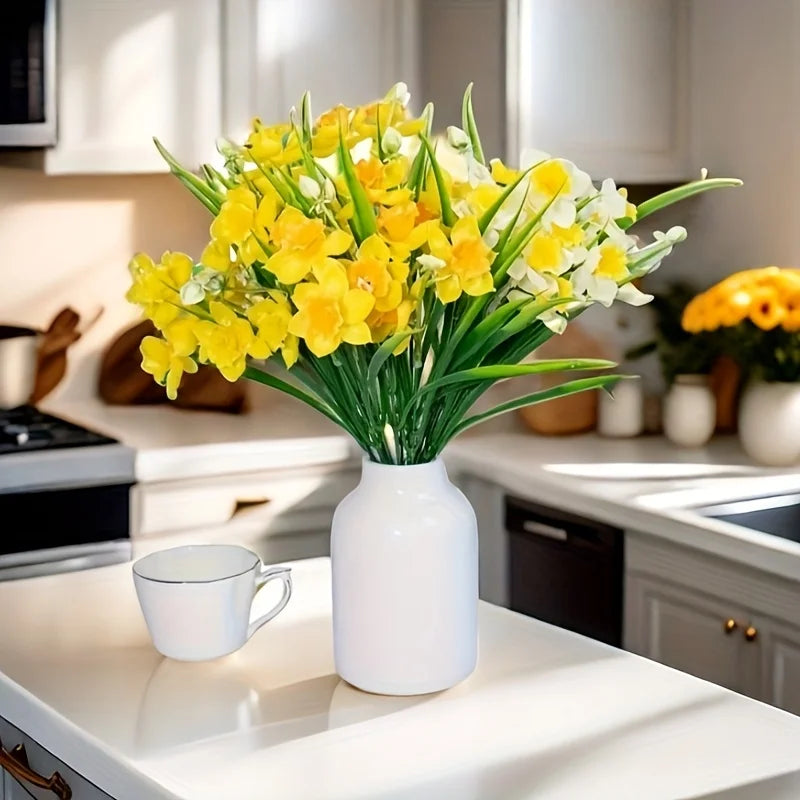 Faux Daffodil Narcissus Bouquet – White & Yellow Artificial Flowers Artificial Flower Bouquet Babs