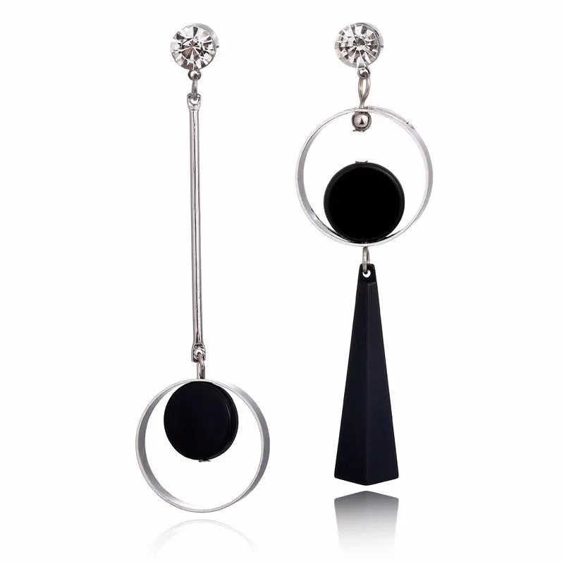 Korean Geometric Asymmetric Drop Earrings – Rhinestone Acrylic Drop Earrings Babs Silver Plated