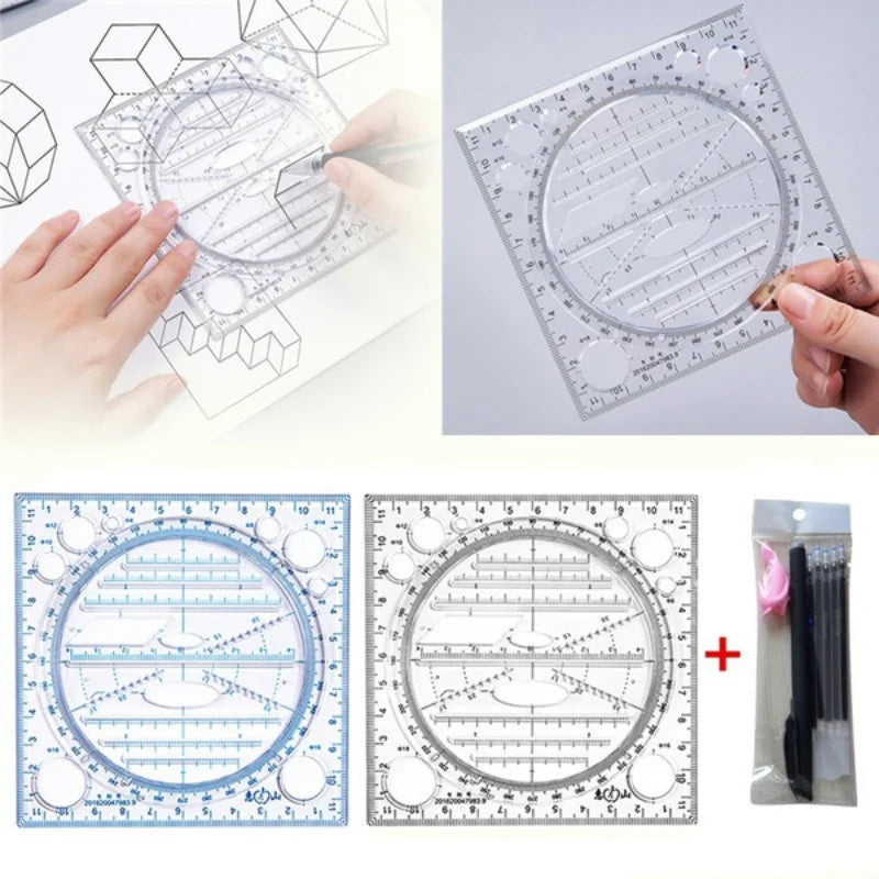 2pc Rotatable Drawing Template Ruler – Geometry & Drafting Tool Drafting Template Ruler Babs