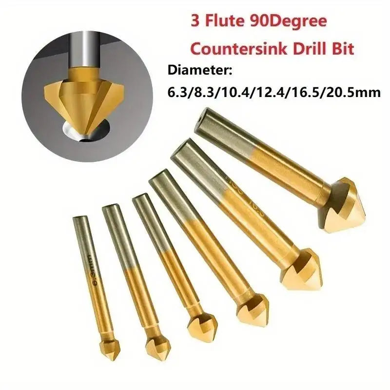 6-Pc 90° 3-Flute Titanium HSS Chamfering End Mill Deburring Set Chamfering Drill Bit Set Babs