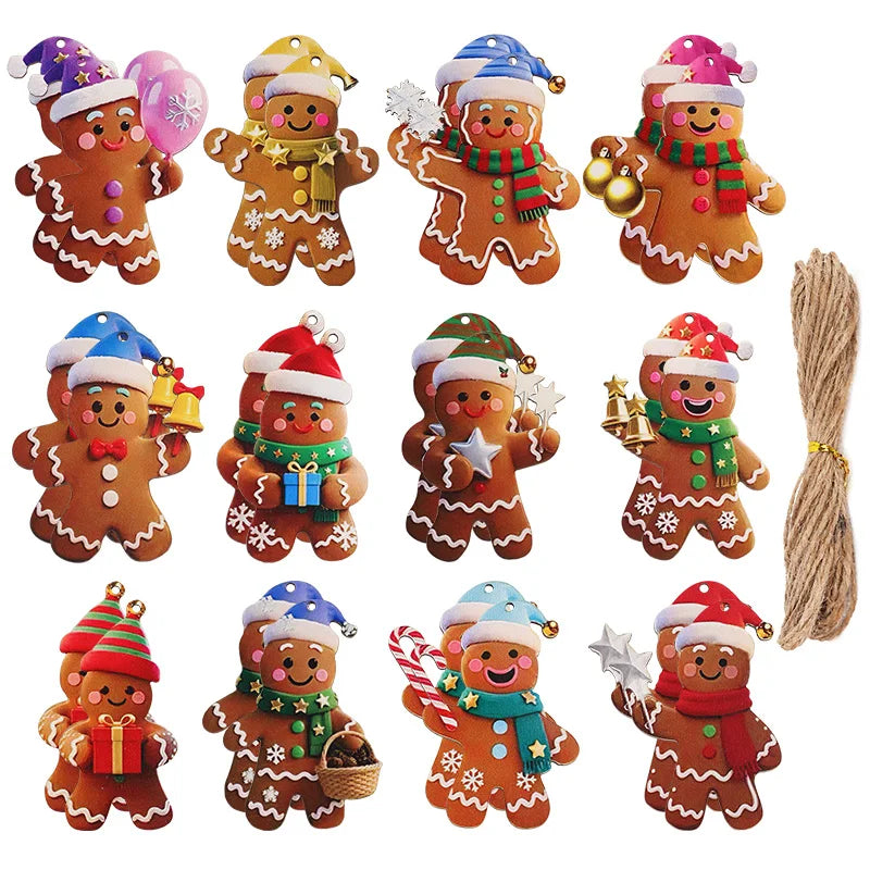 12/24pcs Gingerbread Man Wooden Christmas Tree Ornaments Christmas Tree Ornaments Babs 24pcs