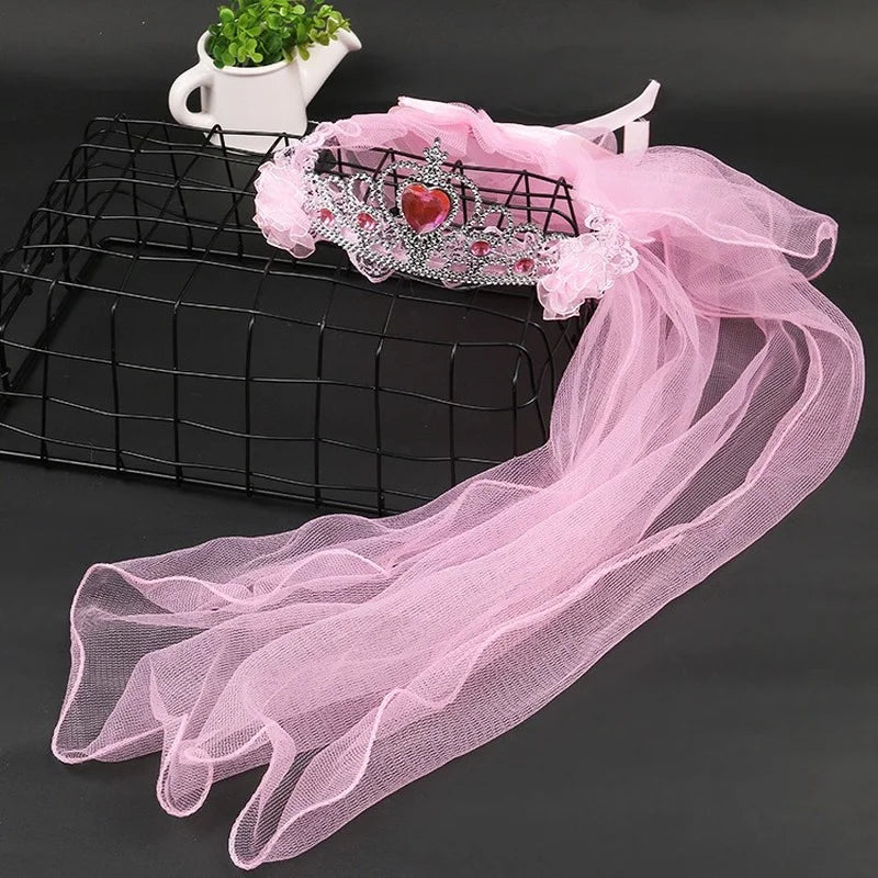Girls Princess Tiara Crown with Veil – Party & Costume Headpiece Princess Costume Crown Babs