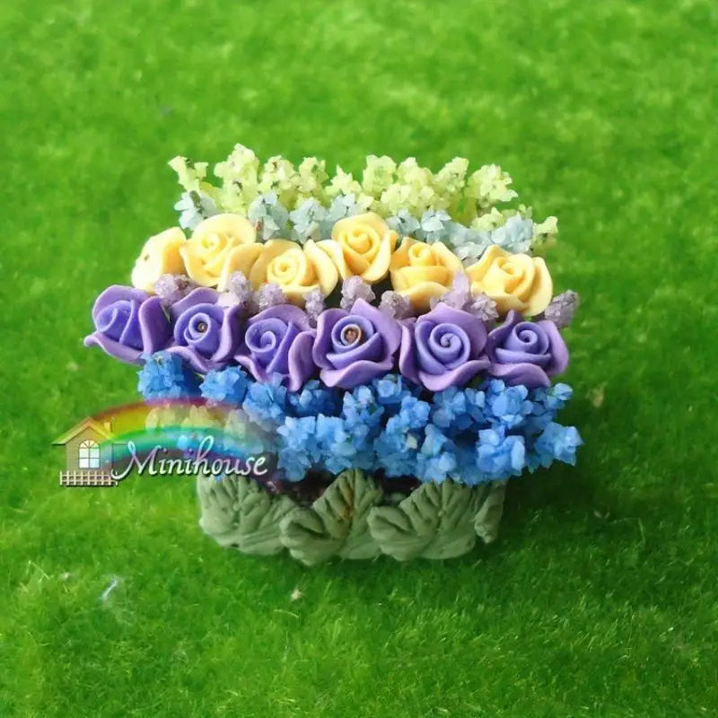 1:12 Miniature Clay Rose Potted Plant – Micro Landscape Décor Dollhouse Miniature Decor Babs 1pc