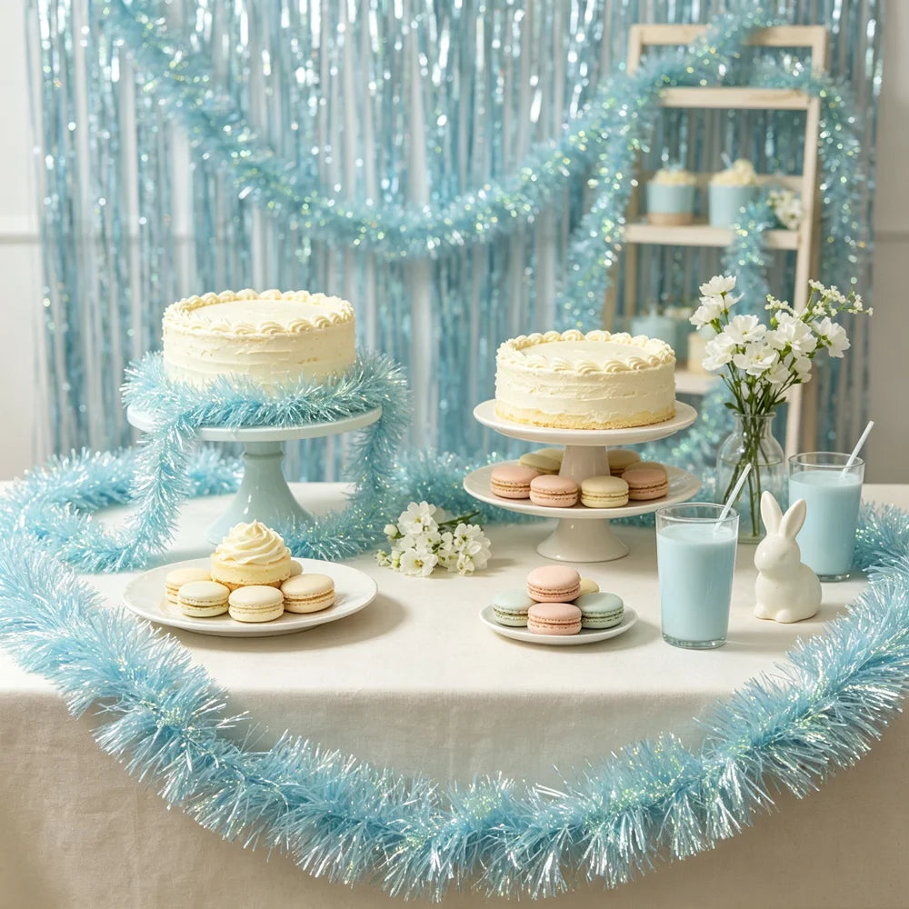2M Shiny Tinsel Garland – Blue, White & Pink Party Decor Tinsel Party Garland Babs