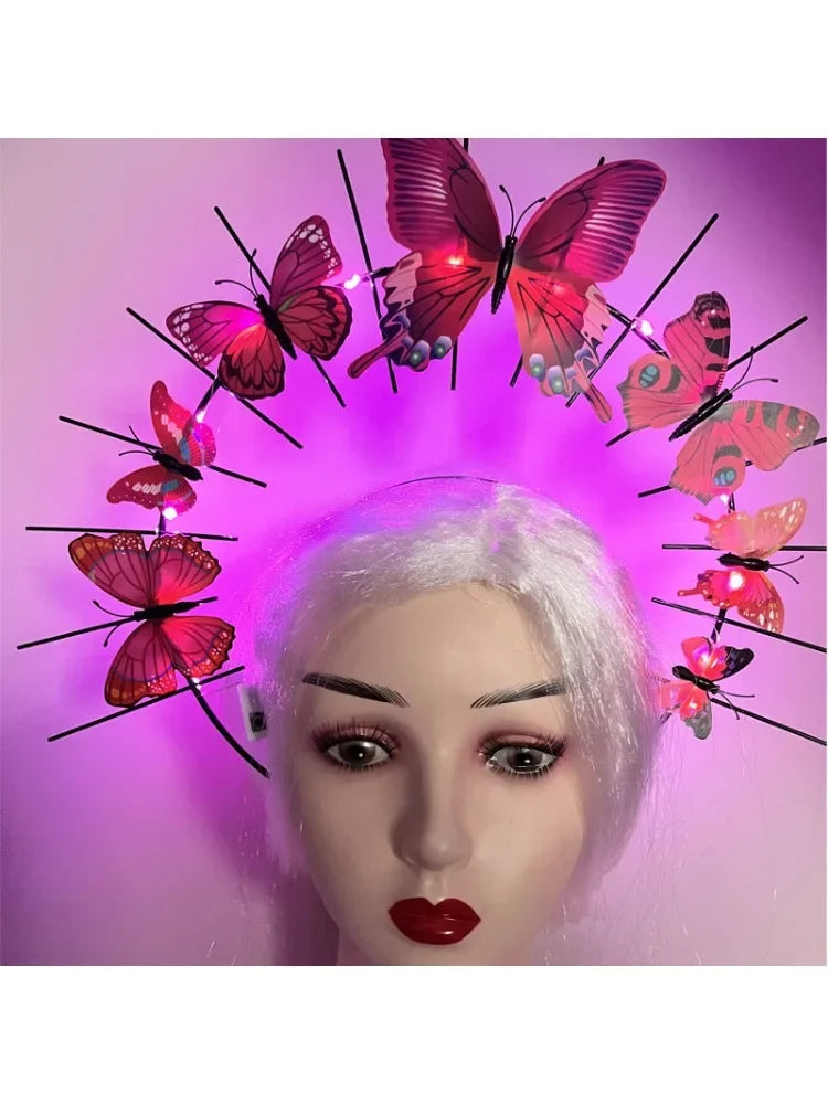LED Flashing Butterfly Crown Headband – Glow Hair Accessory LED Glow Headband Babs rosy light