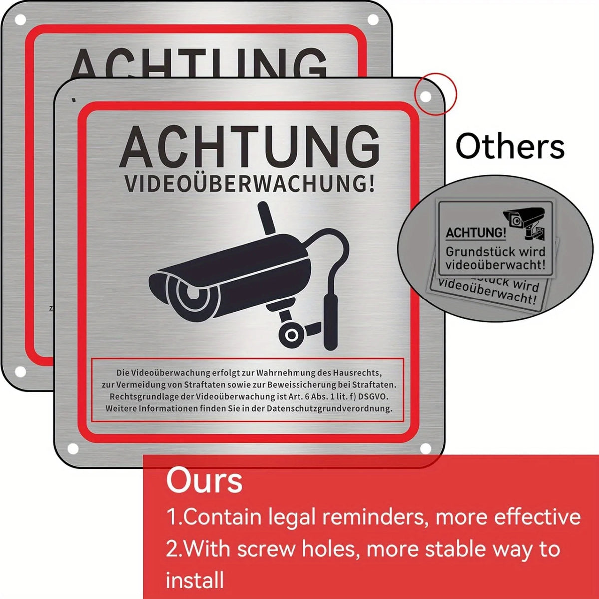 Aluminum Alloy Wall-Mounted Security Camera Sign – German Text Security Camera Sign Babs
