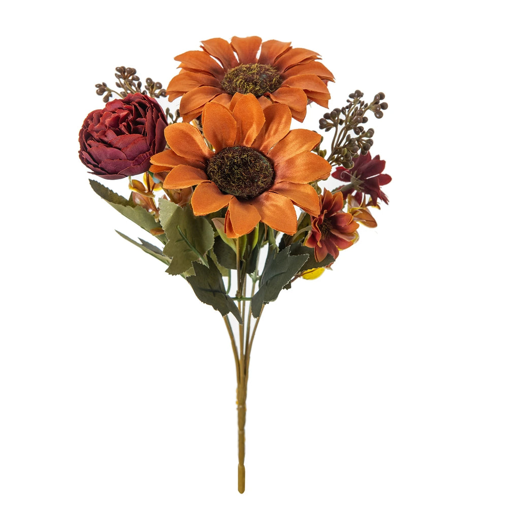 Silk Artificial Sunflower Bouquet – Wedding & Home Decor Artificial Flower Bouquet Babs Dark Khaki 1pc
