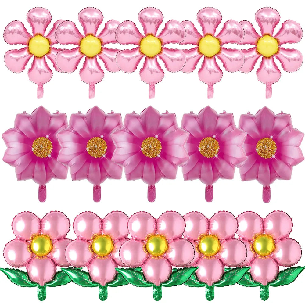 Pink Flower Foil Balloons – Daisy Chrysanthemum Party Décor Foil Party Balloons Babs