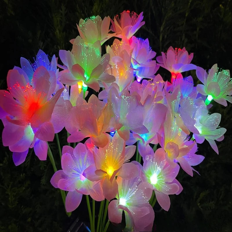 Solar Camellia Flower LED Garden Ground Light | Fiber Optic Solar Garden Light Babs Color Light 1pc-6heads