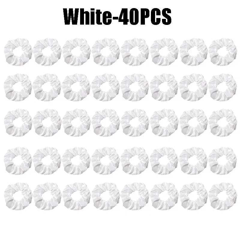LED Light-Up Scrunchies – Satin Elastic Hair Bands for Parties LED Hair Scrunchies Babs White-40PCS
