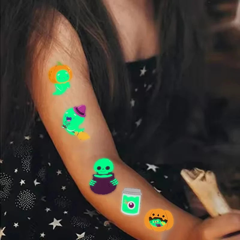 Halloween Glow-in-the-Dark Tattoo Stickers – 10 Sheets, Kids & Adults Halloween Tattoo Stickers Babs