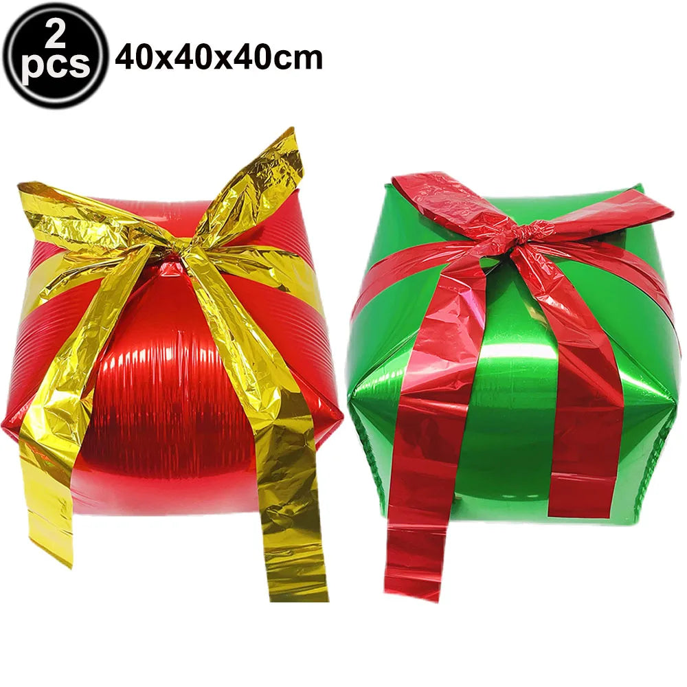 Christmas Gift Box Foil Balloons Red Green Gold Silver 2/4pcs Foil Party Balloons Babs Fluorescence Yellow As pictures show
