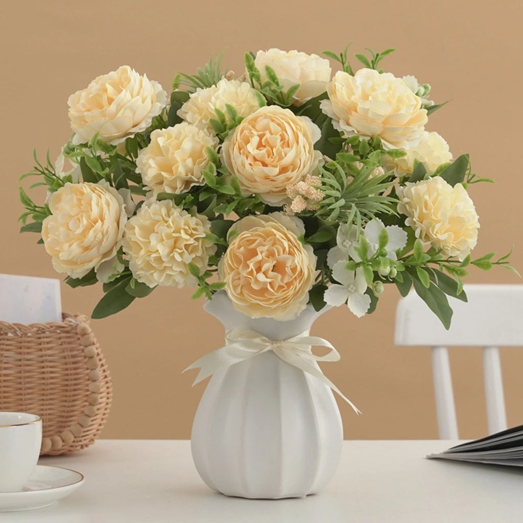Artificial Chrysanthemum Bouquet 5-Fork Faux Flowers – Home & Wedding Artificial Flower Bouquet Babs