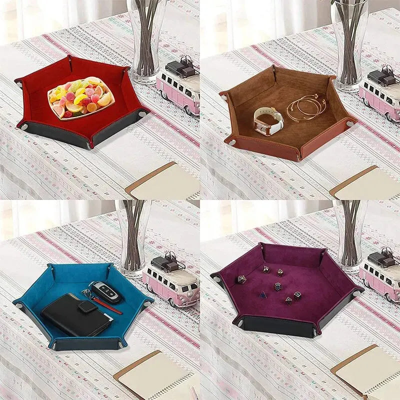 Hexagonal PU Leather Dice Tray – Foldable Game Organizer Dice Rolling Tray Babs