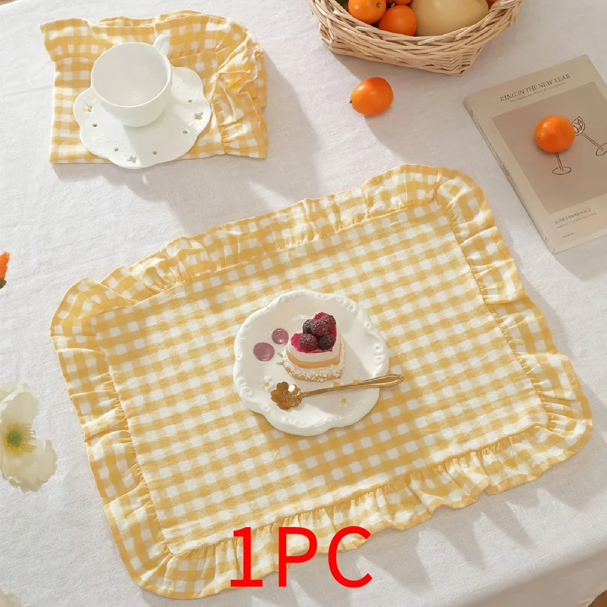 Ruffled Gingham Placemats – Farmhouse Table Mats Decorative Placemats Babs Yellow 30x45cm