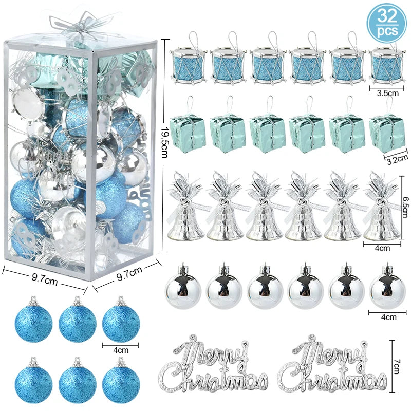 32-Piece Christmas Ball Ornaments Set – Xmas Tree Pendants Christmas Tree Ornaments Babs