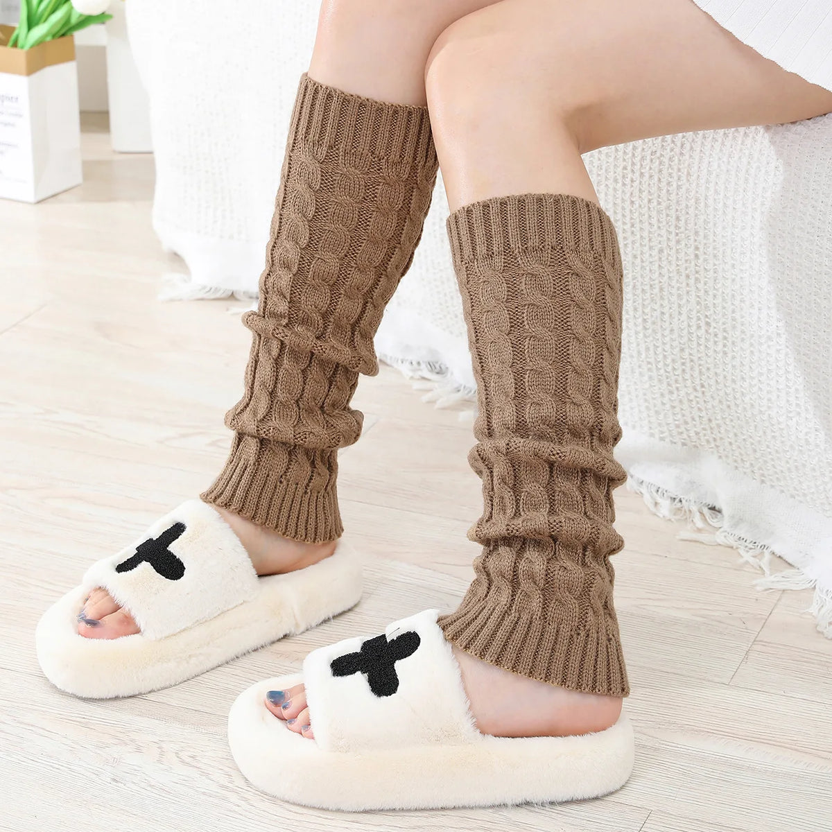 Ladies' Knit Leg Warmers – Boot Cuffs, Non-Slip, Soft Pink Knit Leg Warmers Babs khaki