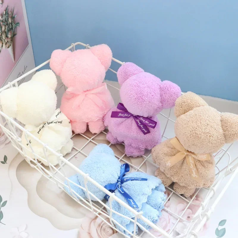 20pcs Bear-Shaped Coral Fleece Towels – Soft Party Gift Set Novelty Towel Gift Set Babs