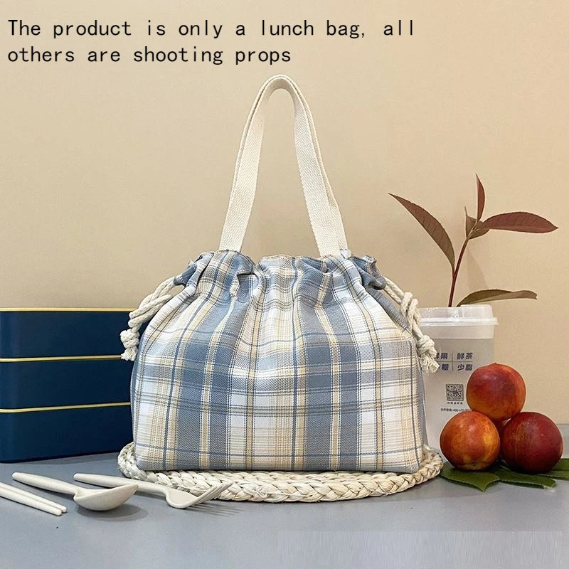 Plaid Drawstring Lunch Bag – Waterproof & Oil-Resistant Tote Drawstring Lunch Bag Babs B