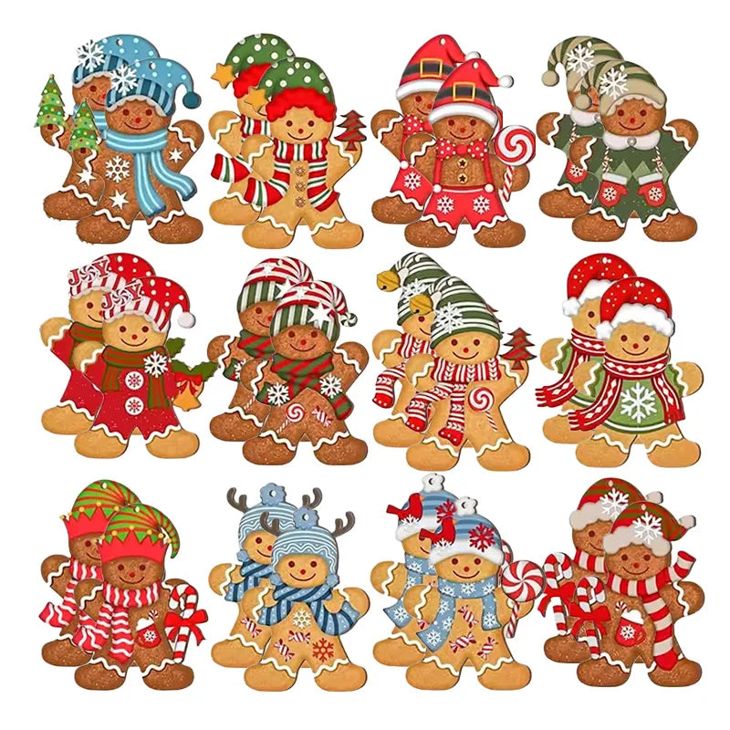 Gingerbread Man Wooden Christmas Ornaments 12/24 Pcs DIY Tags Christmas Tree Ornaments Babs 24Pcs