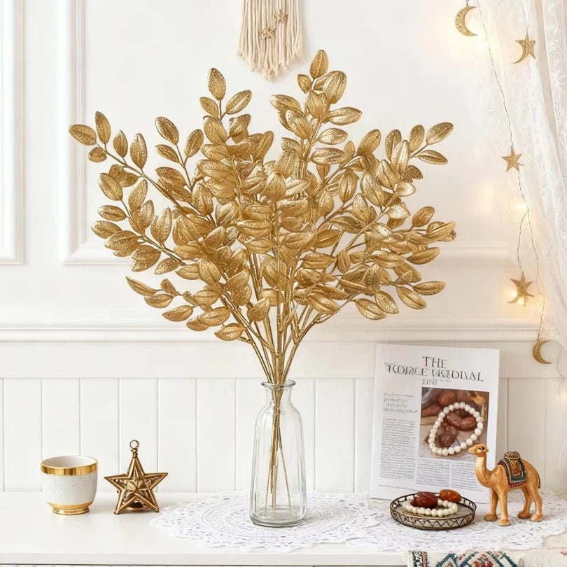 10Pcs Artificial Golden Leaf Branches for Wedding & Home Decor Artificial Leaf Branches Babs
