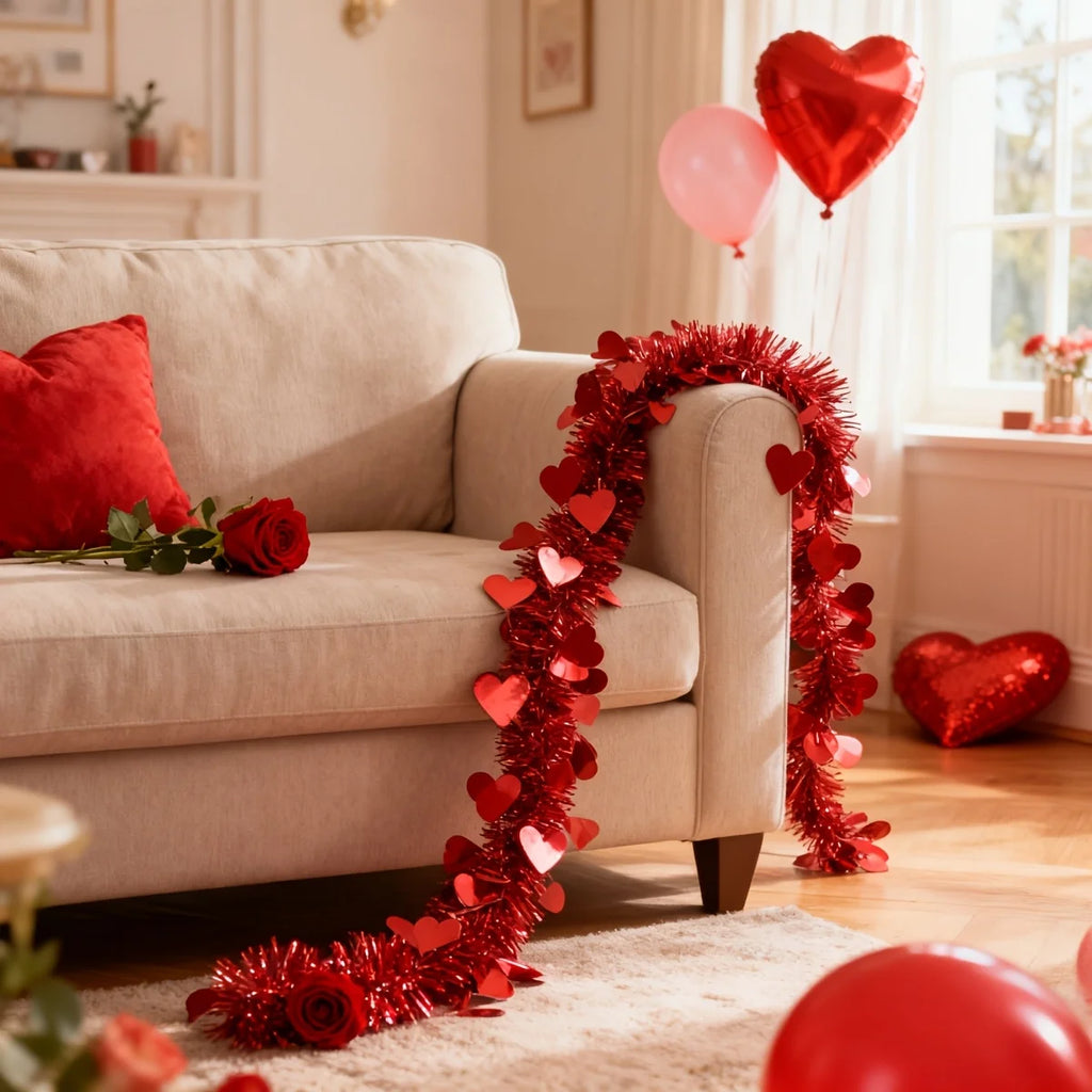 3pcs Red Heart Tinsel Garlands 6M – Wedding & Party Décor Tinsel Garland Set Babs