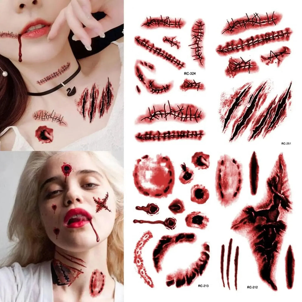 Halloween Wound Temporary Tattoos – Realistic Blood FX Costume Temporary Tattoo Babs
