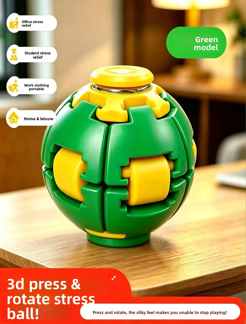 Rotating Fidget Ball Toy – Press & Spin Fingertip Puzzle Fidget Toy Babs green