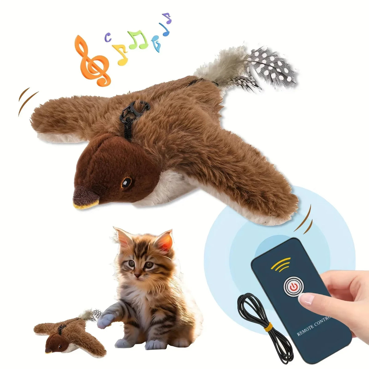 RC Electric Bird Cat Toy – Flapping Plush, Rechargeable Interactive Cat Toy Babs Fluttering Sparrow