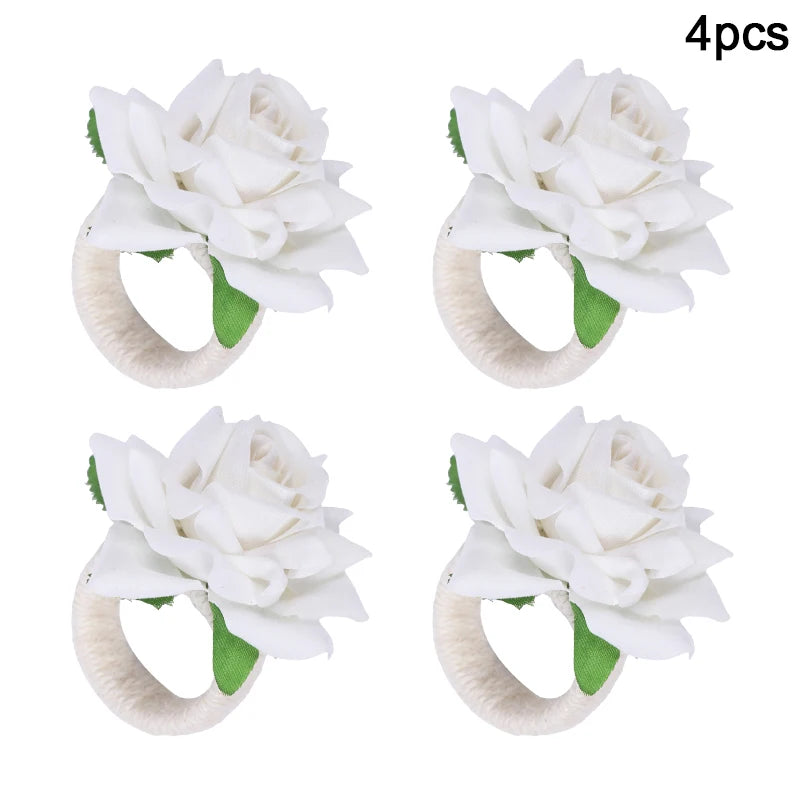 Red Rose Napkin Rings – Wedding & Party Table Decor (2/4/6 pcs) Napkin Rings Babs 4pcs white