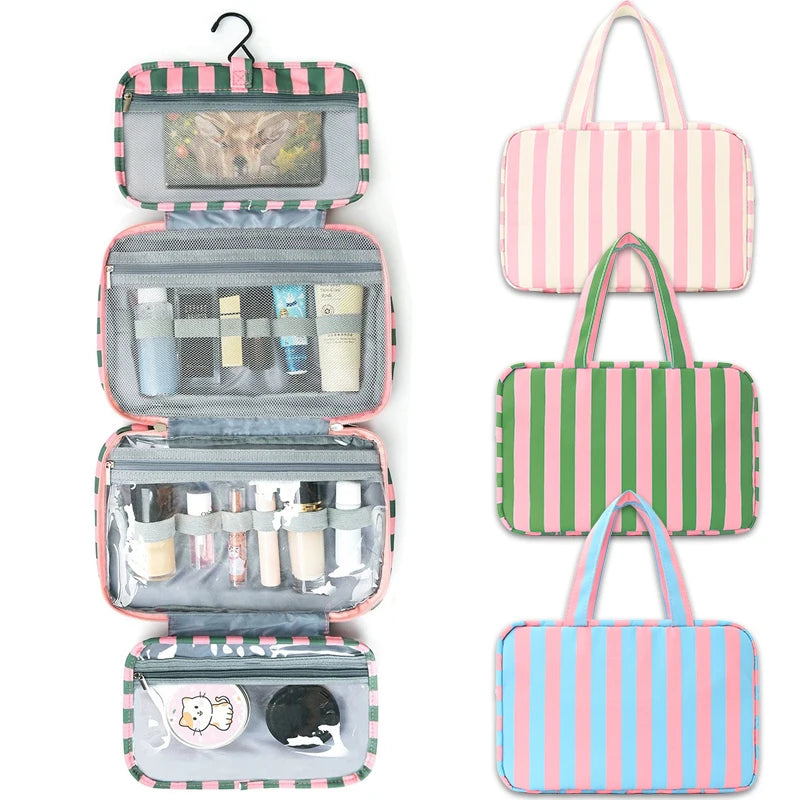 Striped Unisex Travel Toiletry Bag – Large Capacity with Hook Travel Toiletry Bag Babs