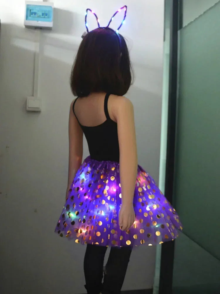 Light-Up Tutu Skirt & Animal Headband – Girls Glow Party Girls Glow Costume Babs purple bunny for 3-10 years girls