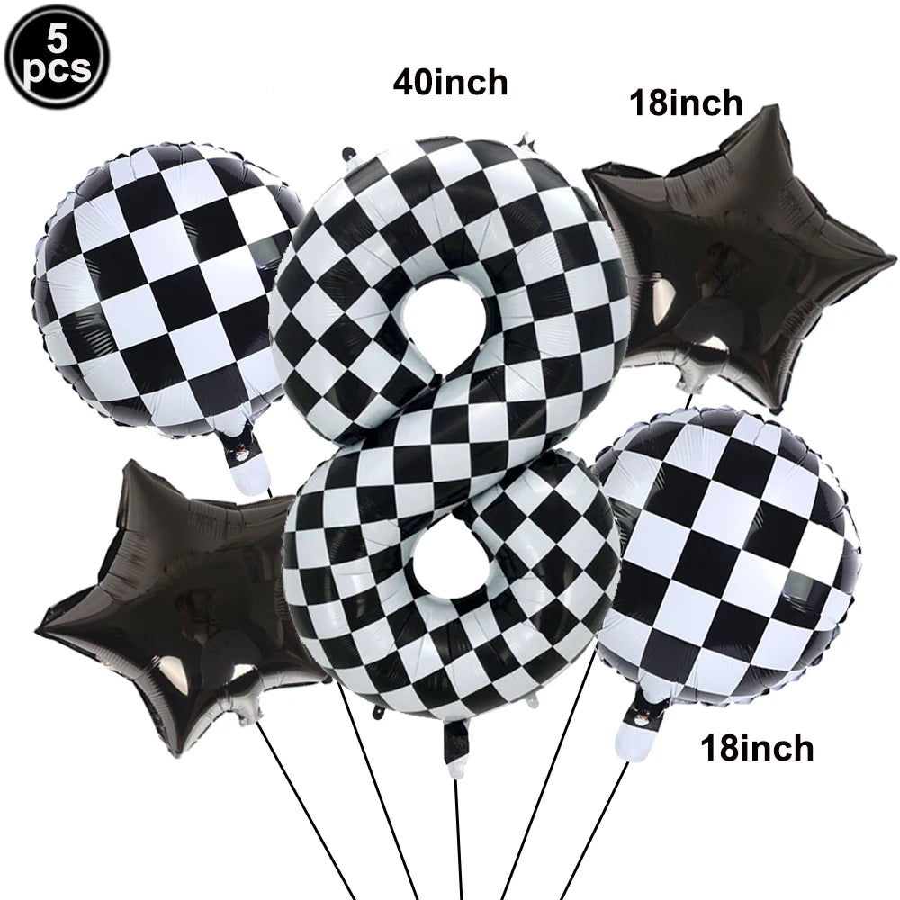 5-Piece Race Car Foil Balloon Set – 40" Checkered Number Balloons Party Foil Balloons Babs Number 8 As show
