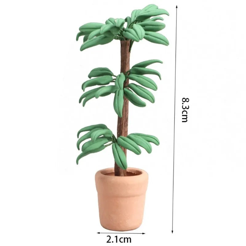 1:12 Dollhouse Miniature Potted Plant – Green Leaf Garden Decor Dollhouse Miniature Babs