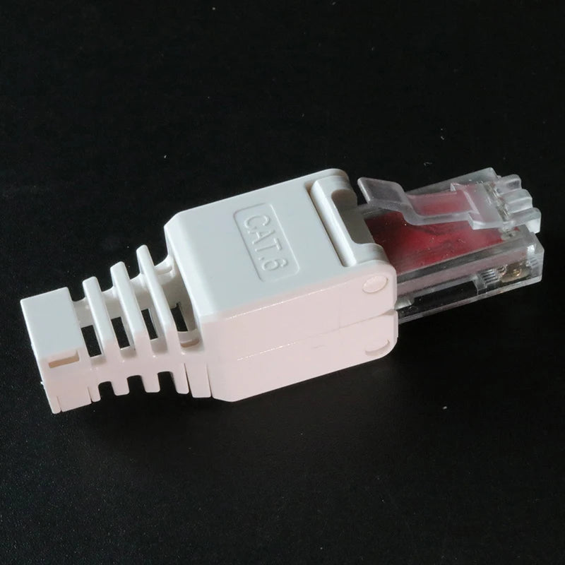White RJ45 Tool-Less No-Crimp Connector – Cat6 Ethernet Plug Network Connector Babs
