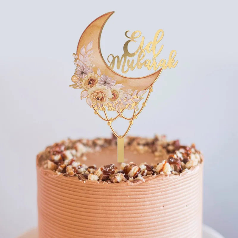 Eid Mubarak Acrylic Cake Topper – Moon Flower DIY Decoration Acrylic Cake Topper Babs
