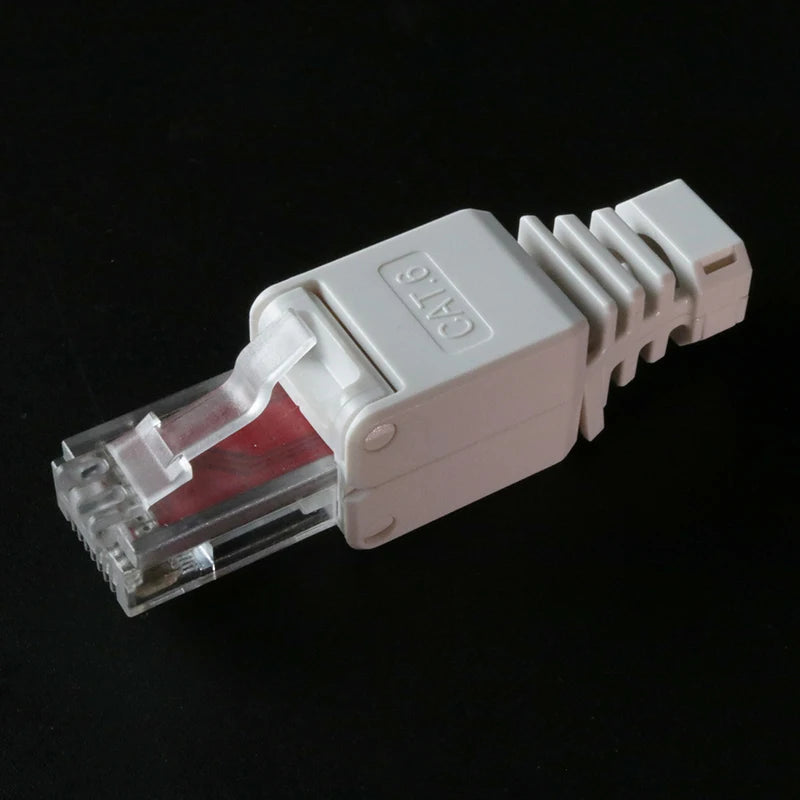 White RJ45 Tool-Less No-Crimp Connector – Cat6 Ethernet Plug Network Connector Babs