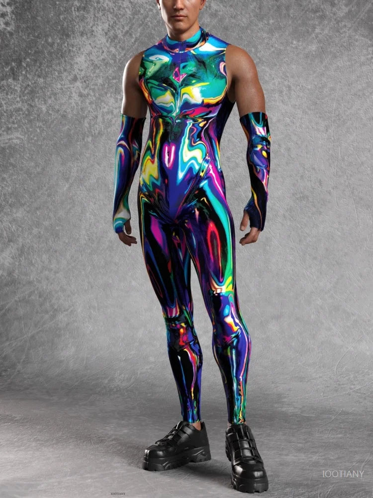 Men's Halloween Flame Magma Muscle Monster Bodysuit Tights Halloween Costume Bodysuit Babs 4XL E China Mainland