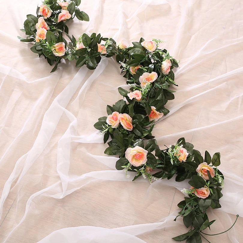 Silk Rose Vine Garland – Artificial Flower Wedding & Home Decor Artificial Flower Garland Babs Champagne 3pcs