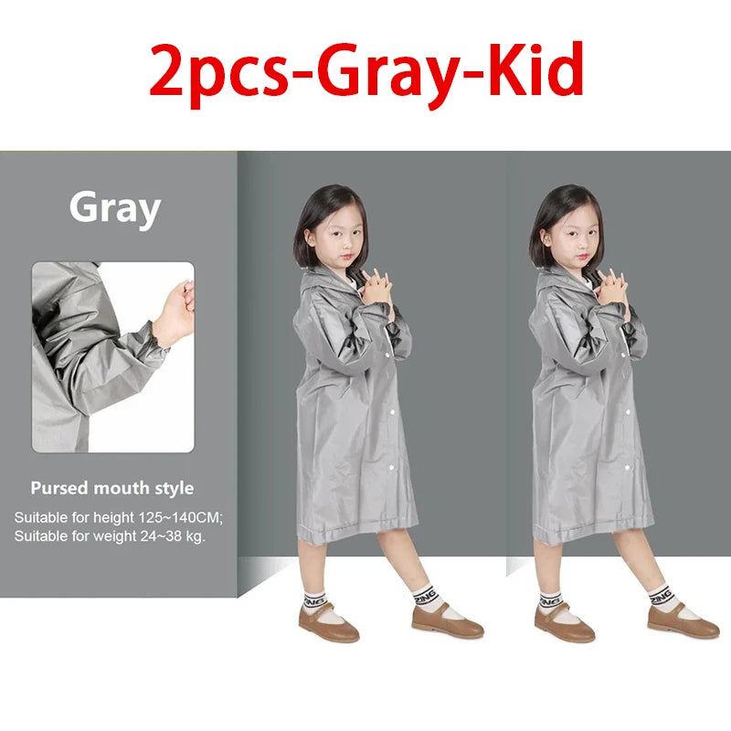 Kids Waterproof Raincoat Poncho – Boys & Girls Ages 7–11 Kids Raincoat Poncho Babs 2pcs-Gray-Kid One size fits all