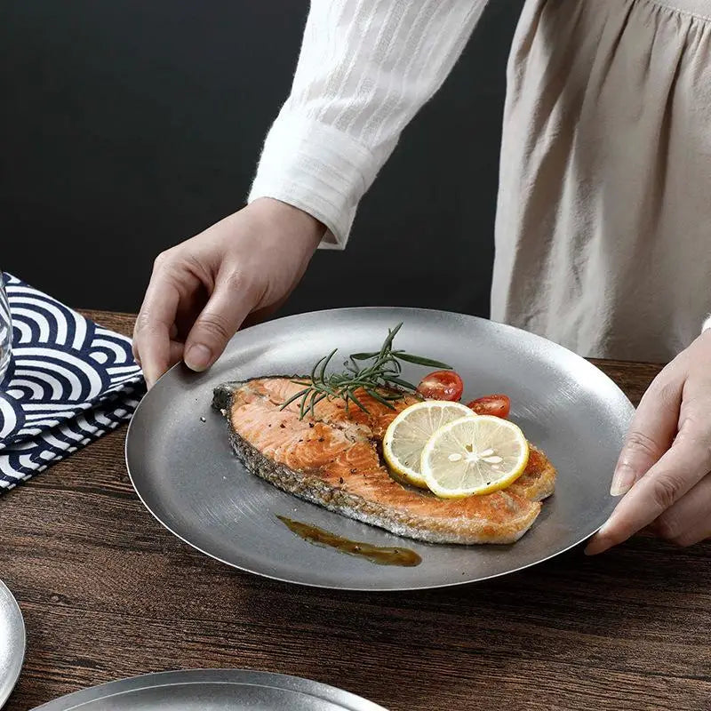 24CM 304 Stainless Steel Round Flat Plate – Sushi Tableware Stainless Steel Plate Babs