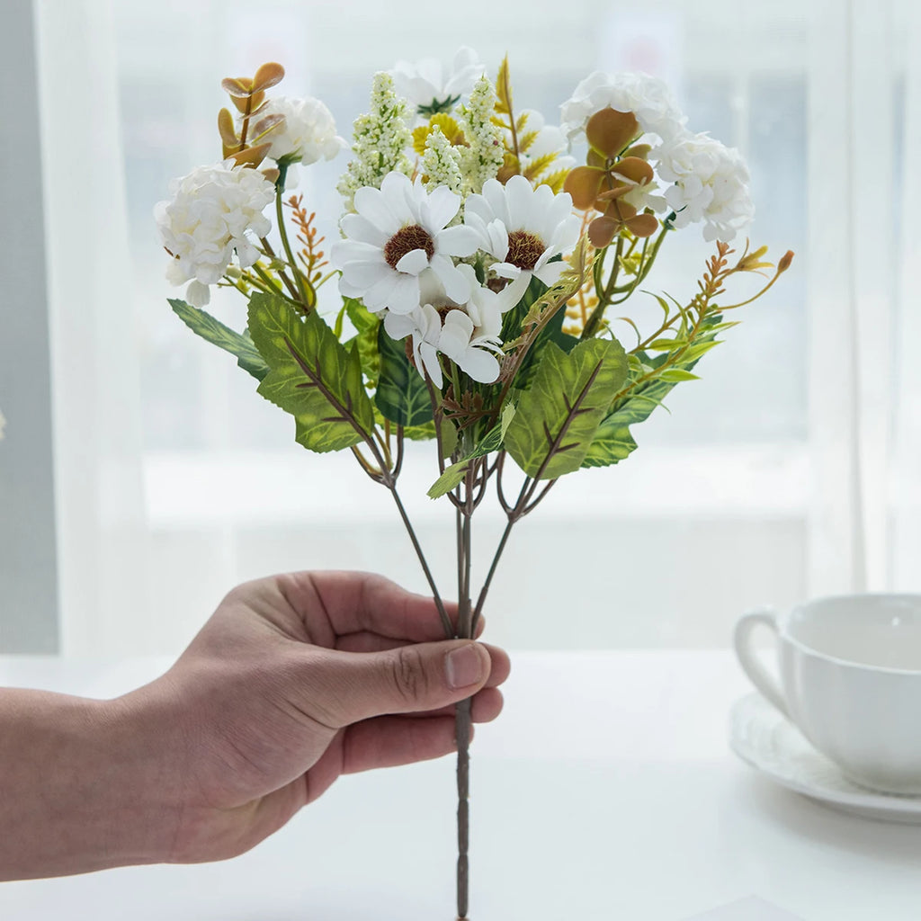 Silk Chrysanthemum Artificial Bouquet – Wedding & Home Décor Artificial Flower Bouquet Babs WHITE 1PC