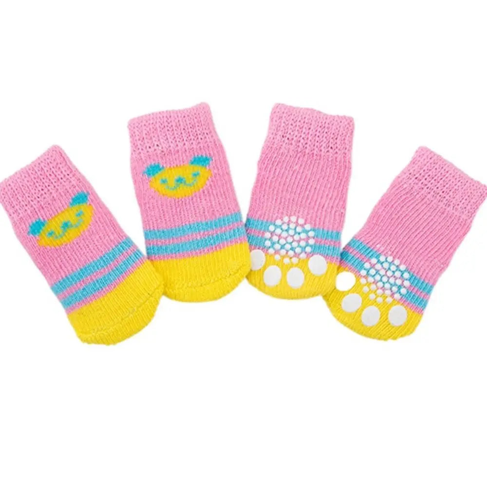 Cute Anti-Slip Pet Socks for Dogs & Cats – 4 Pack, S/M/L Pet Socks Babs pink bear S